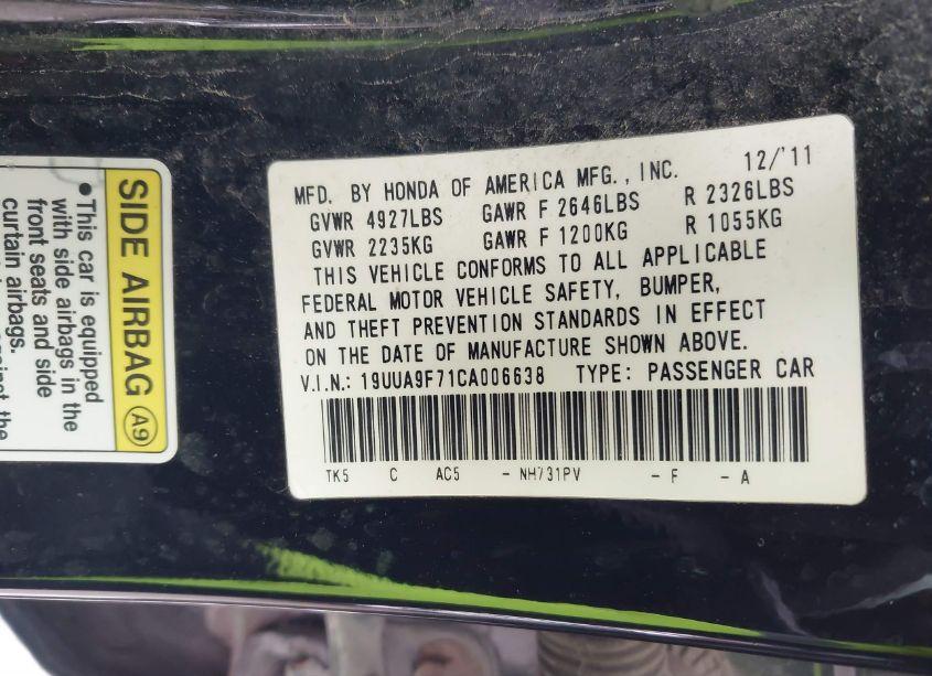Photo 9 of 2012 Acura Tl 3.7 (VIN 19UUA9F71CA006638)