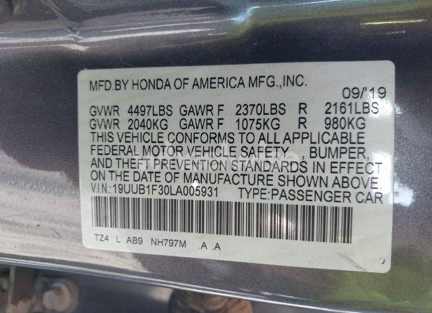 Photo 9 of 2020 Acura Tlx STANDARD (VIN 19UUB1F30LA005931)
