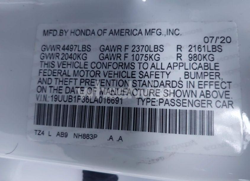 Photo 9 of 2020 Acura Tlx STANDARD (VIN 19UUB1F36LA016691)