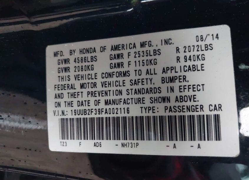 Photo 9 of 2015 Acura Tlx V6 (VIN 19UUB2F39FA002116)