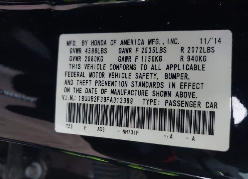 Photo 9 of 2015 Acura Tlx V6 (VIN 19UUB2F39FA012399)