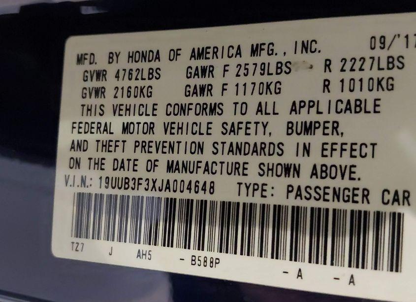 Photo 9 of 2018 Acura Tlx (VIN 19UUB3F3XJA004648)