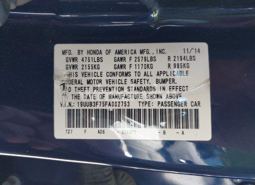 Photo 9 of 2015 Acura Tlx V6 ADVANCE (VIN 19UUB3F75FA002753)