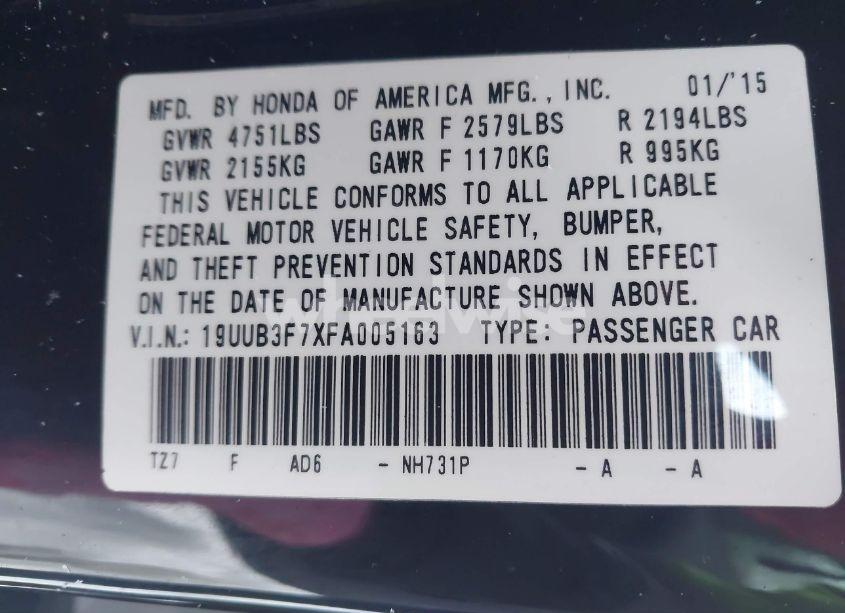 Photo 9 of 2015 Acura Tlx V6 ADVANCE (VIN 19UUB3F7XFA005163)