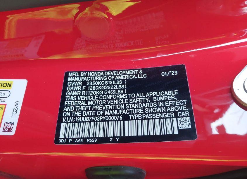 Photo 9 of 2023 Acura Tlx (VIN 19UUB7F08PY000076)