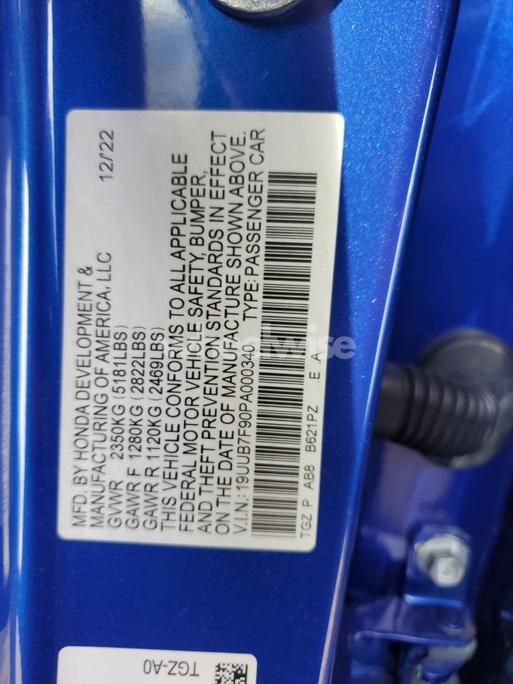 Photo 12 of 2023 ACURA TLX TYPE S (VIN 19UUB7F90PA000340)