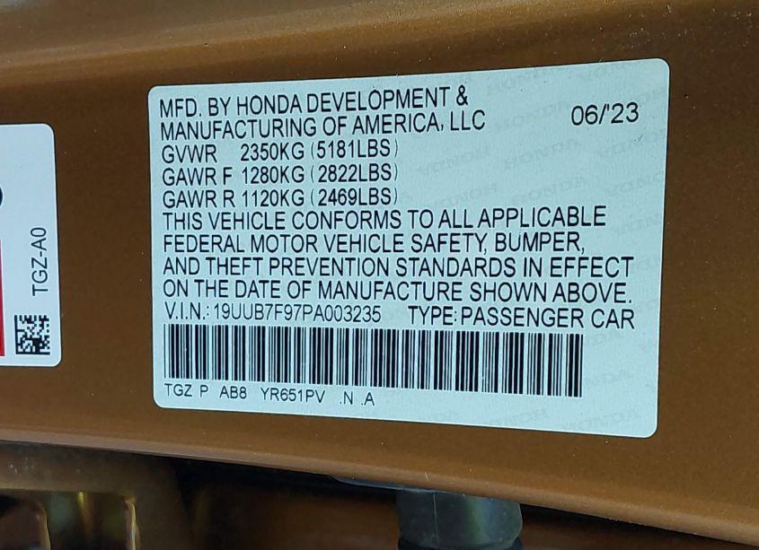 Photo 9 of 2023 Acura Tlx TYPE S - HP WHEEL AND TIRE (VIN 19UUB7F97PA003235)