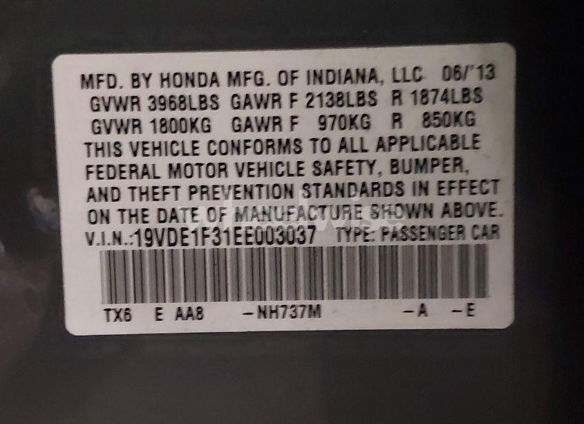 Photo 9 of 2014 Acura Ilx 2.0L (VIN 19VDE1F31EE003037)