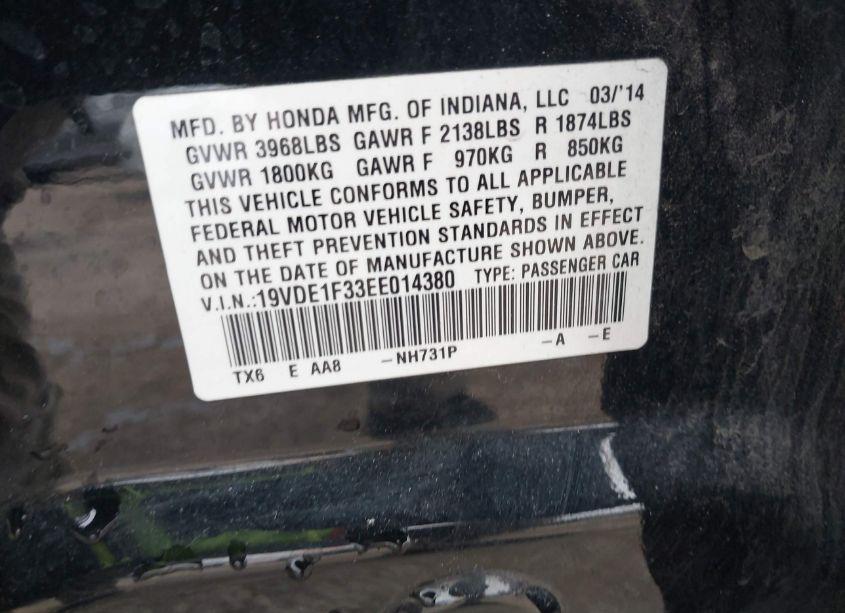 Photo 9 of 2014 Acura Ilx 2.0L (VIN 19VDE1F33EE014380)