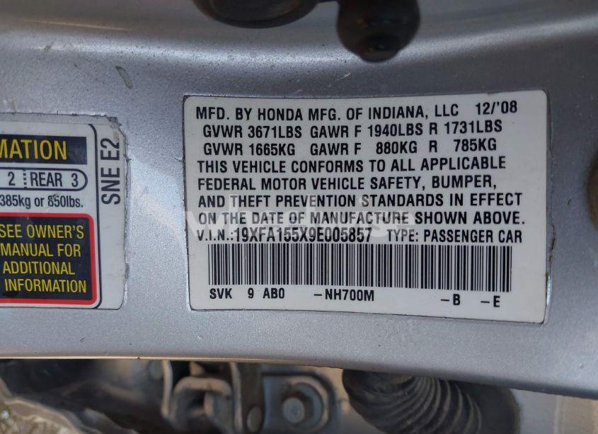 Photo 9 of 2009 Honda Civic LX (VIN 19XFA155X9E005857)