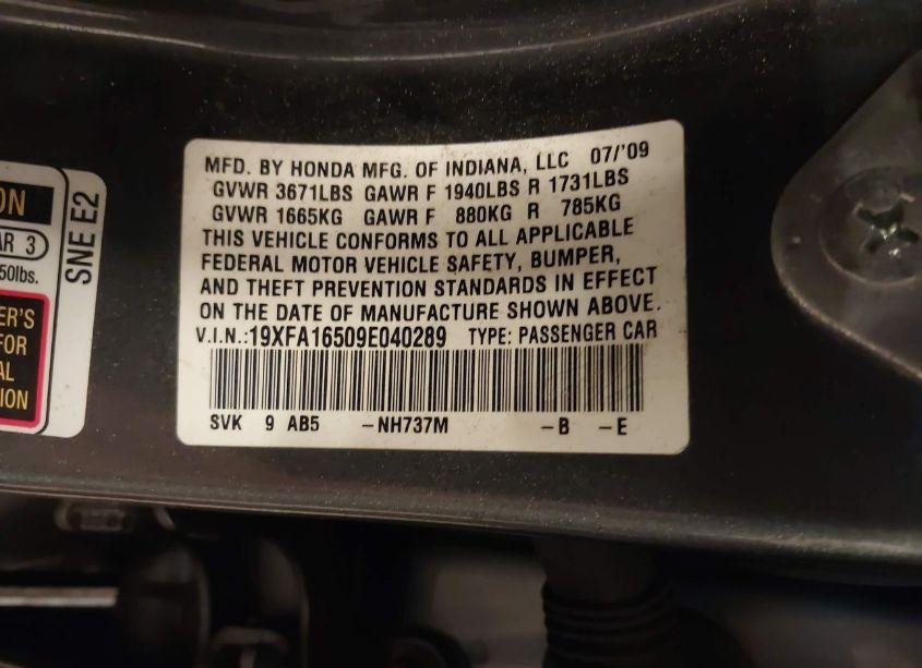 Photo 9 of 2009 Honda Civic LX (VIN 19XFA16509E040289)