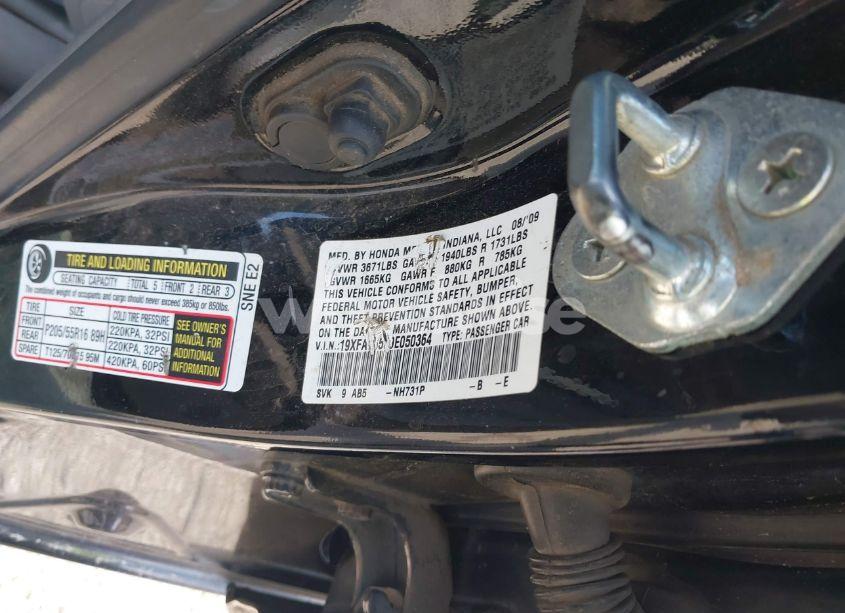 Photo 9 of 2009 Honda Civic LX (VIN 19XFA16559E050364)