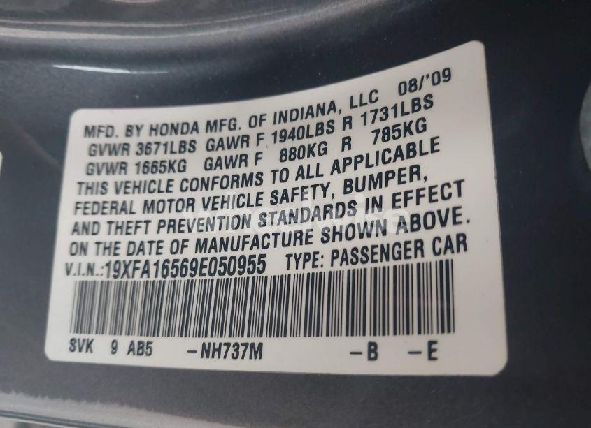 Photo 9 of 2009 Honda Civic LX (VIN 19XFA16569E050955)
