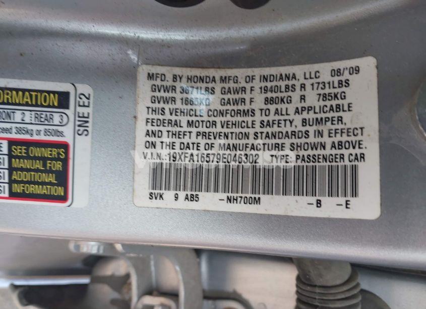 Photo 9 of 2009 Honda Civic LX (VIN 19XFA16579E046302)