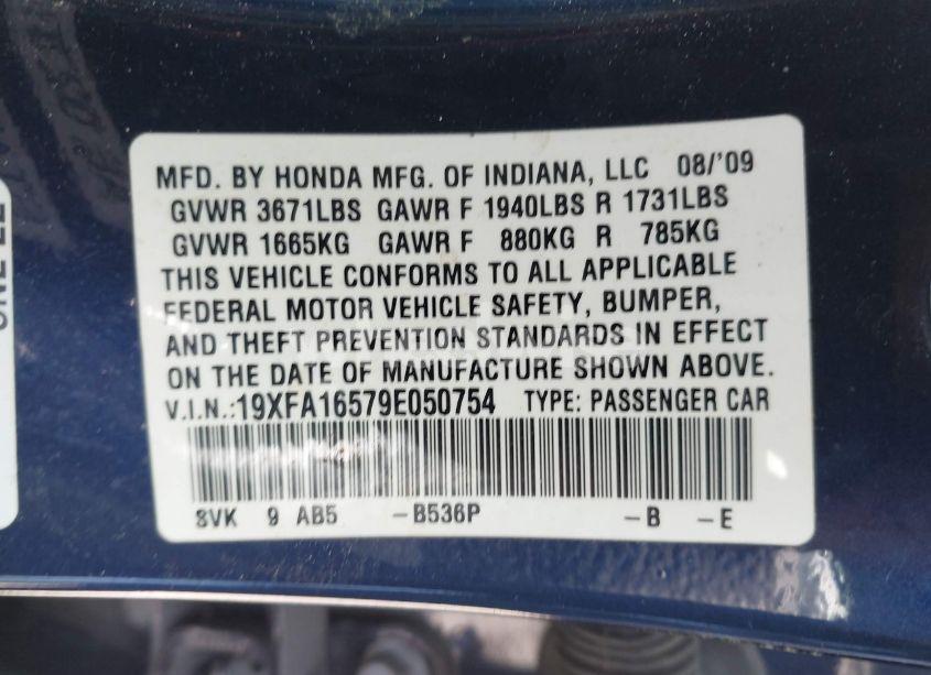 Photo 9 of 2009 Honda Civic LX (VIN 19XFA16579E050754)