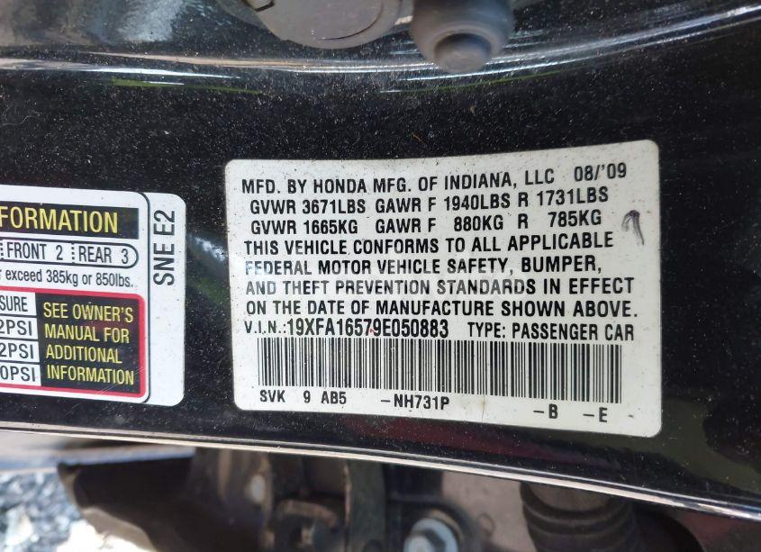 Photo 9 of 2009 Honda Civic LX (VIN 19XFA16579E050883)