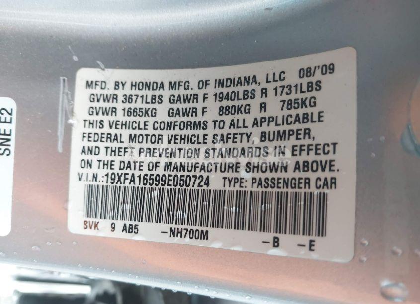 Photo 9 of 2009 Honda Civic LX (VIN 19XFA16599E050724)