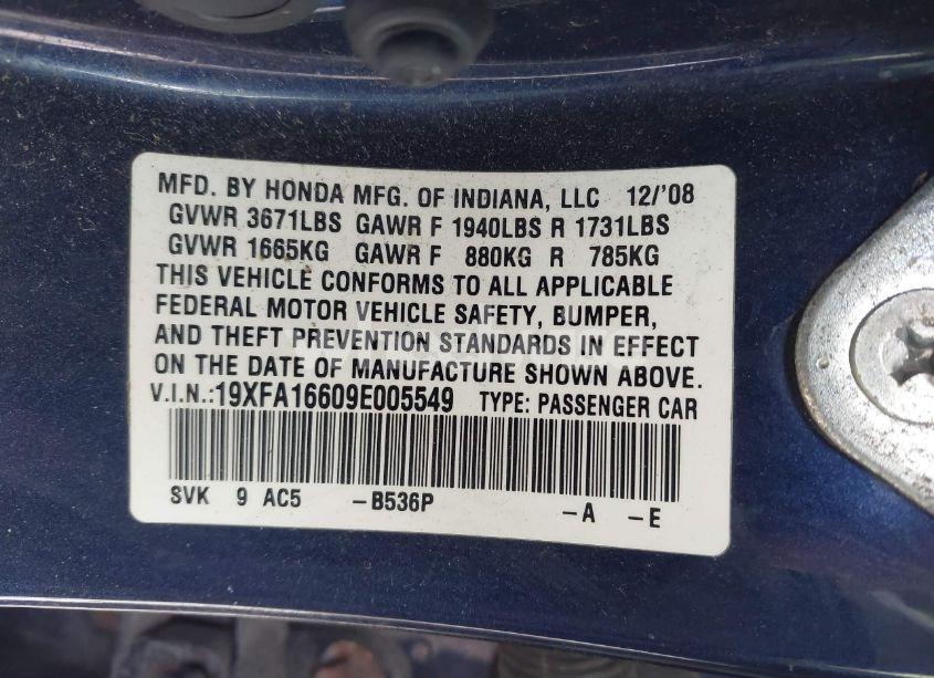 Photo 9 of 2009 Honda Civic LX-S (VIN 19XFA16609E005549)