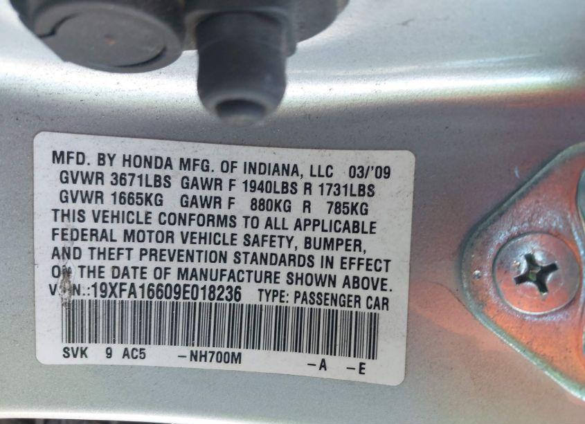 Photo 9 of 2009 Honda Civic LX-S (VIN 19XFA16609E018236)