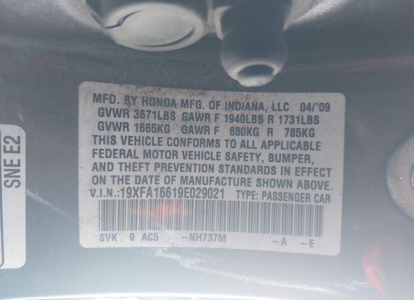 Photo 9 of 2009 Honda Civic LX-S (VIN 19XFA16619E029021)