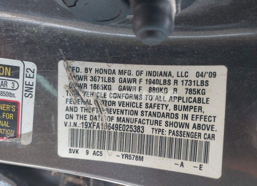 Photo 9 of 2009 Honda Civic LX-S (VIN 19XFA16649E025383)