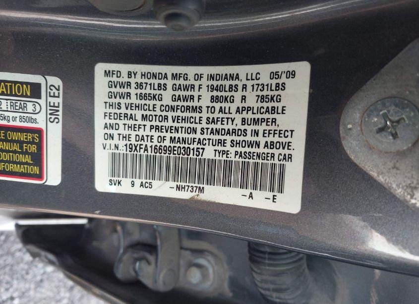 Photo 9 of 2009 Honda Civic LX-S (VIN 19XFA16699E030157)