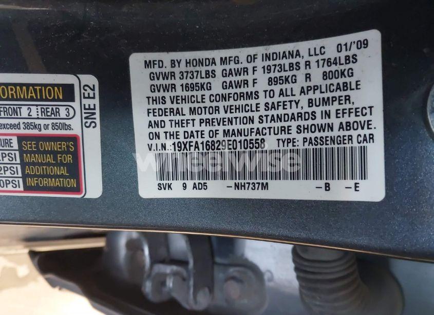 Photo 9 of 2009 Honda Civic EX (VIN 19XFA16829E010558)