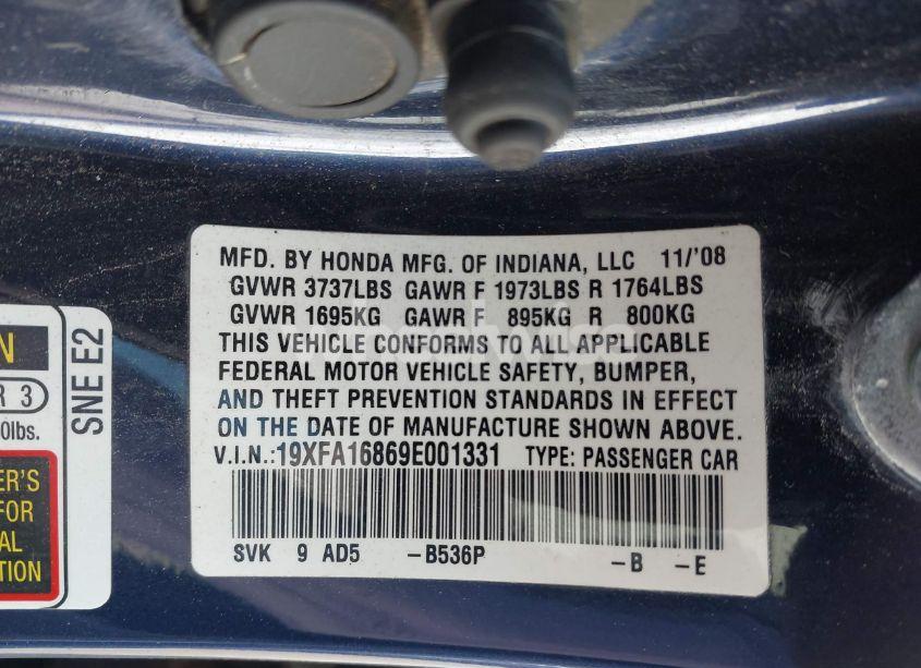 Photo 9 of 2009 Honda Civic EX (VIN 19XFA16869E001331)