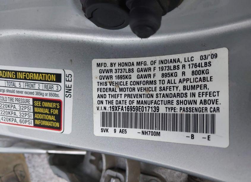 Photo 9 of 2009 Honda Civic EX-L (VIN 19XFA16959E017139)