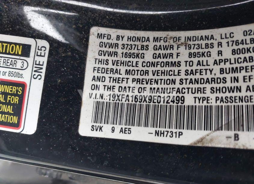 Photo 9 of 2009 Honda Civic EX-L (VIN 19XFA169X9E012499)