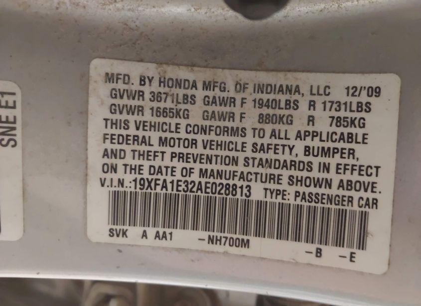 Photo 9 of 2010 Honda Civic VP (VIN 19XFA1E32AE028813)