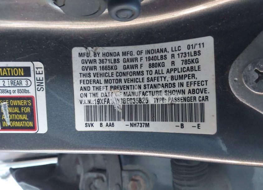 Photo 9 of 2011 Honda Civic VP (VIN 19XFA1F30BE035825)