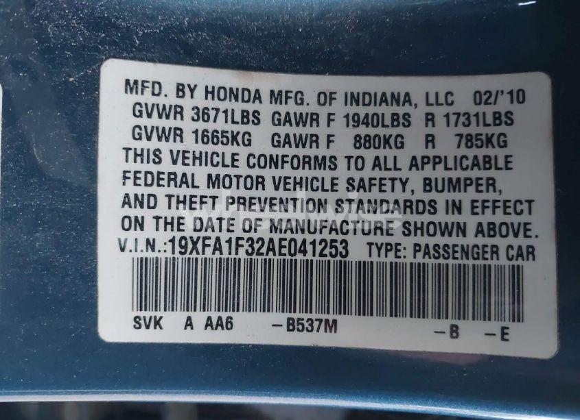 Photo 9 of 2010 Honda Civic VP (VIN 19XFA1F32AE041253)