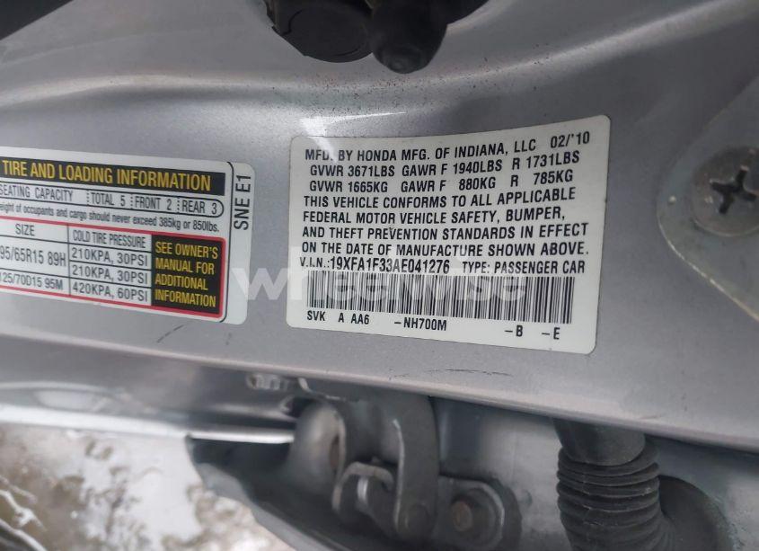 Photo 9 of 2010 Honda Civic VP (VIN 19XFA1F33AE041276)