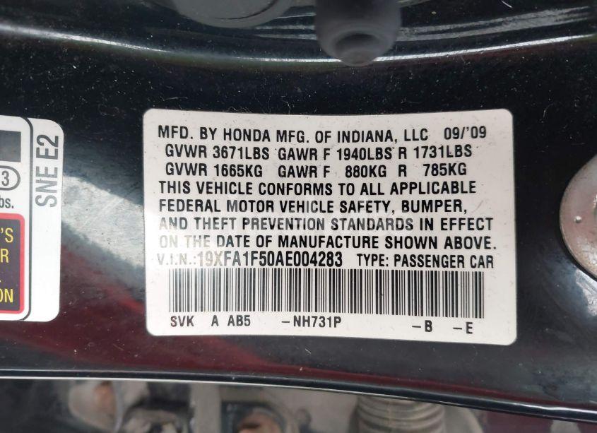 Photo 9 of 2010 Honda Civic LX (VIN 19XFA1F50AE004283)