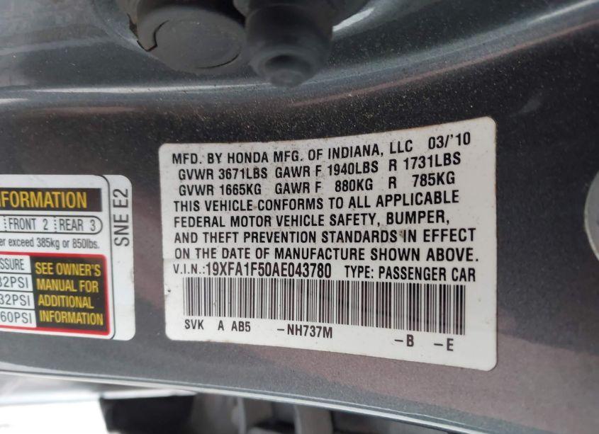 Photo 9 of 2010 Honda Civic LX (VIN 19XFA1F50AE043780)