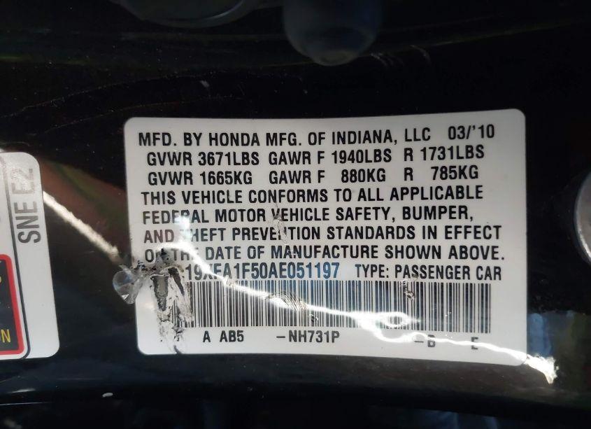 Photo 9 of 2010 Honda Civic LX (VIN 19XFA1F50AE051197)