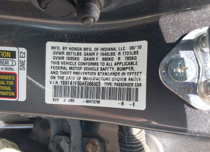 Photo 9 of 2010 Honda Civic LX (VIN 19XFA1F50AE068503)