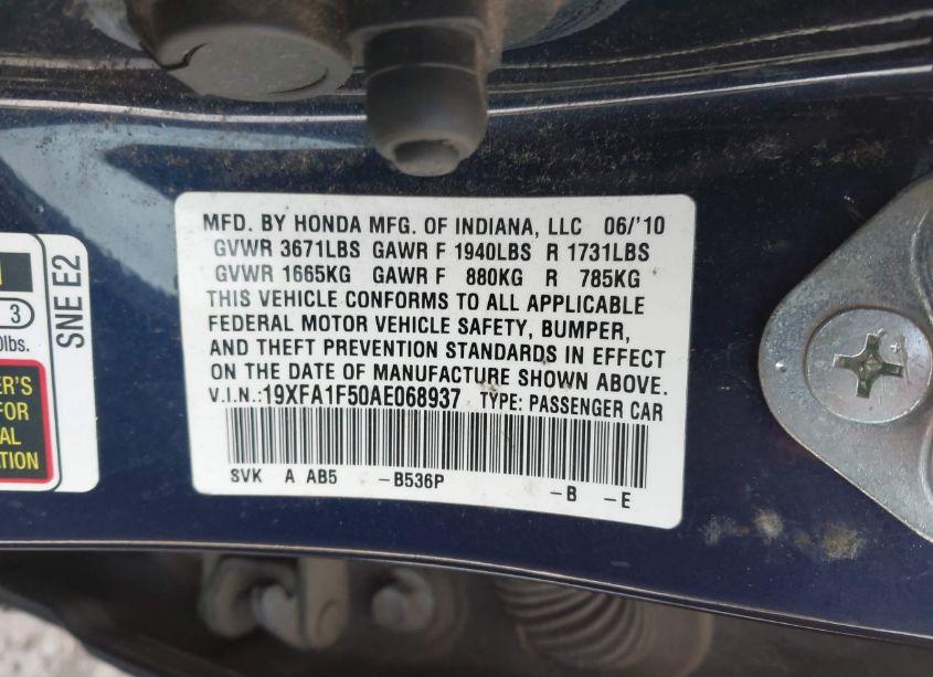 Photo 9 of 2010 Honda Civic LX (VIN 19XFA1F50AE068937)