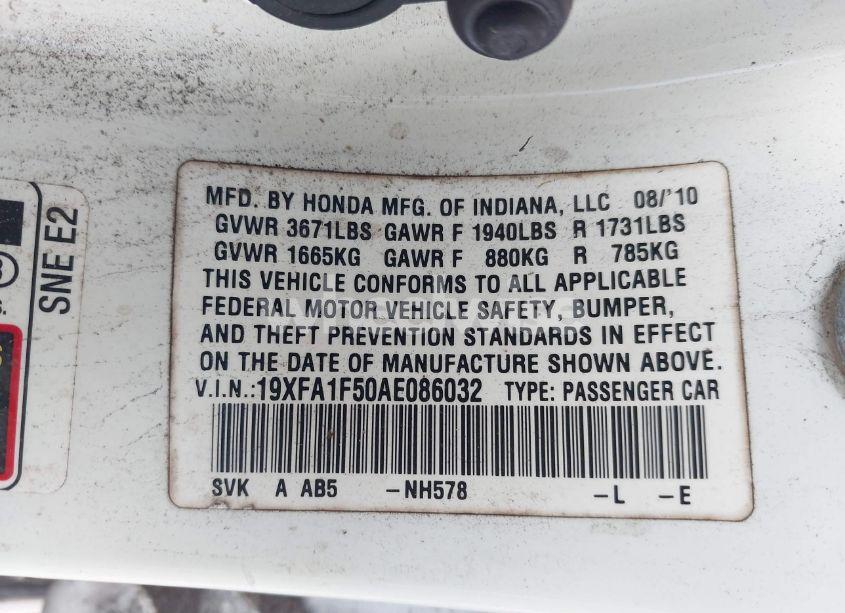 Photo 9 of 2010 Honda Civic LX (VIN 19XFA1F50AE086032)