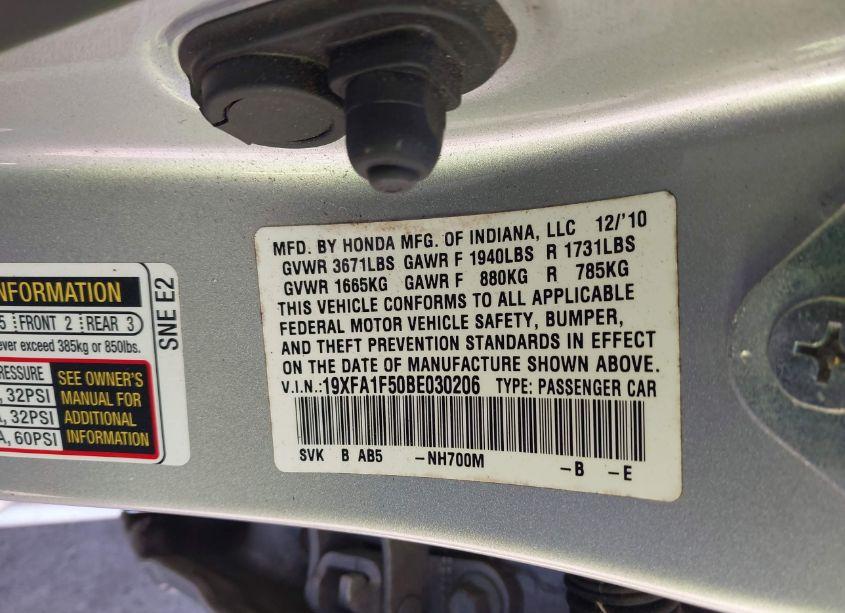 Photo 9 of 2011 Honda Civic LX (VIN 19XFA1F50BE030206)