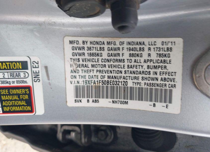 Photo 9 of 2011 Honda Civic LX (VIN 19XFA1F50BE032120)