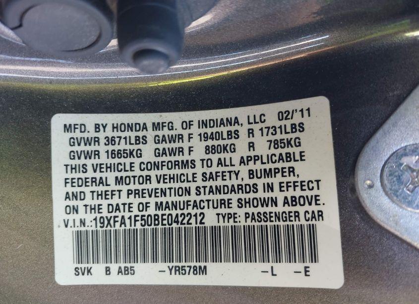 Photo 9 of 2011 Honda Civic LX (VIN 19XFA1F50BE042212)