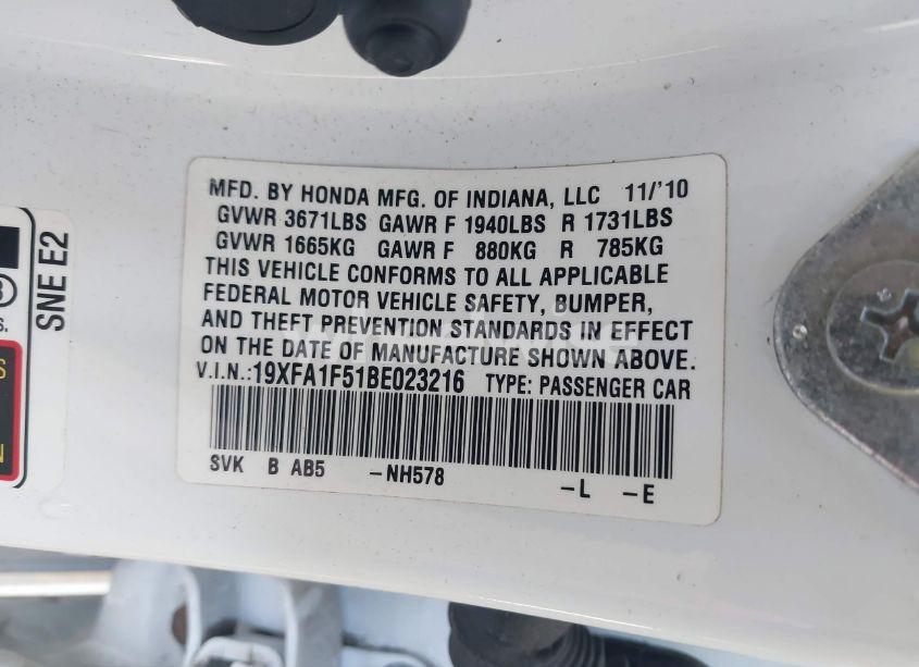 Photo 9 of 2011 Honda Civic LX (VIN 19XFA1F51BE023216)