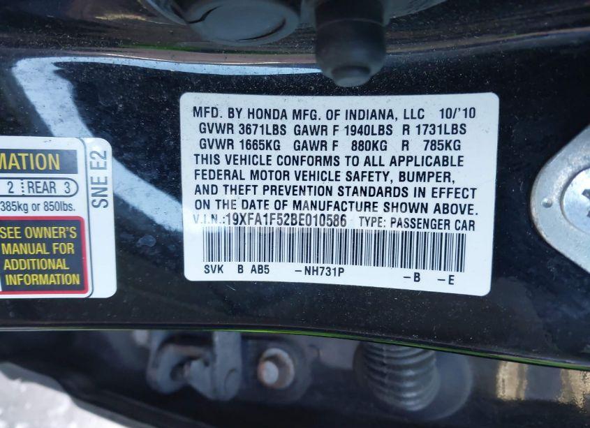 Photo 9 of 2011 Honda Civic LX (VIN 19XFA1F52BE010586)