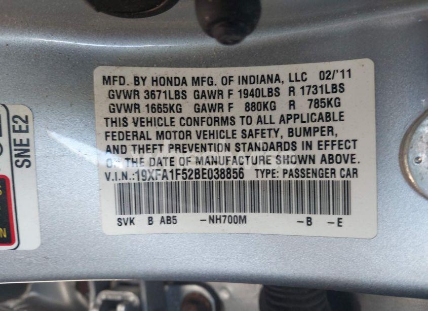 Photo 9 of 2011 Honda Civic LX (VIN 19XFA1F52BE038856)