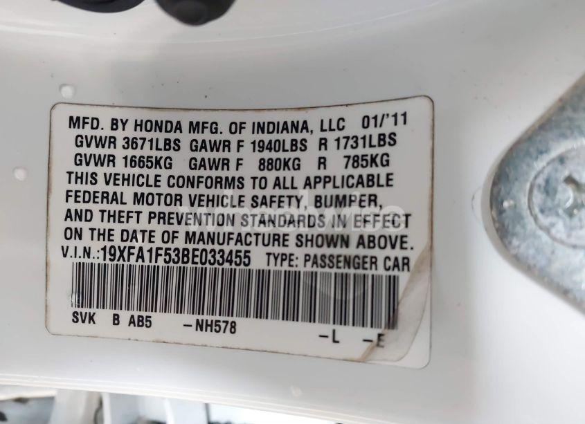 Photo 9 of 2011 Honda Civic LX (VIN 19XFA1F53BE033455)