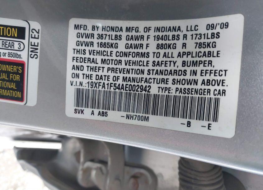 Photo 9 of 2010 Honda Civic LX (VIN 19XFA1F54AE002942)