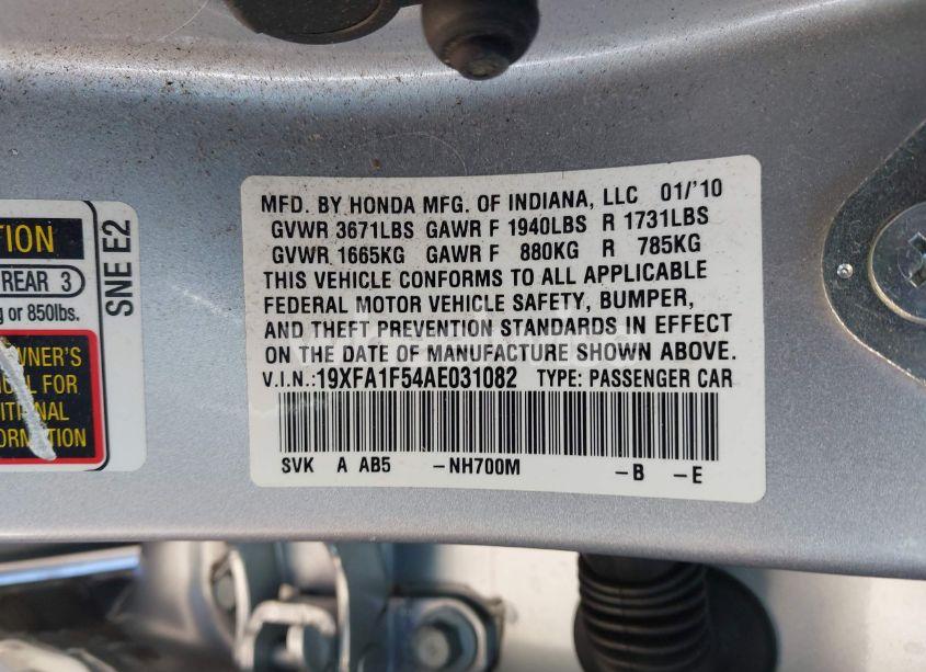 Photo 9 of 2010 Honda Civic LX (VIN 19XFA1F54AE031082)