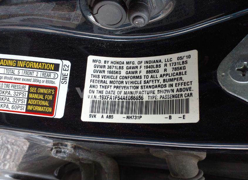 Photo 9 of 2010 Honda Civic LX (VIN 19XFA1F54AE066656)